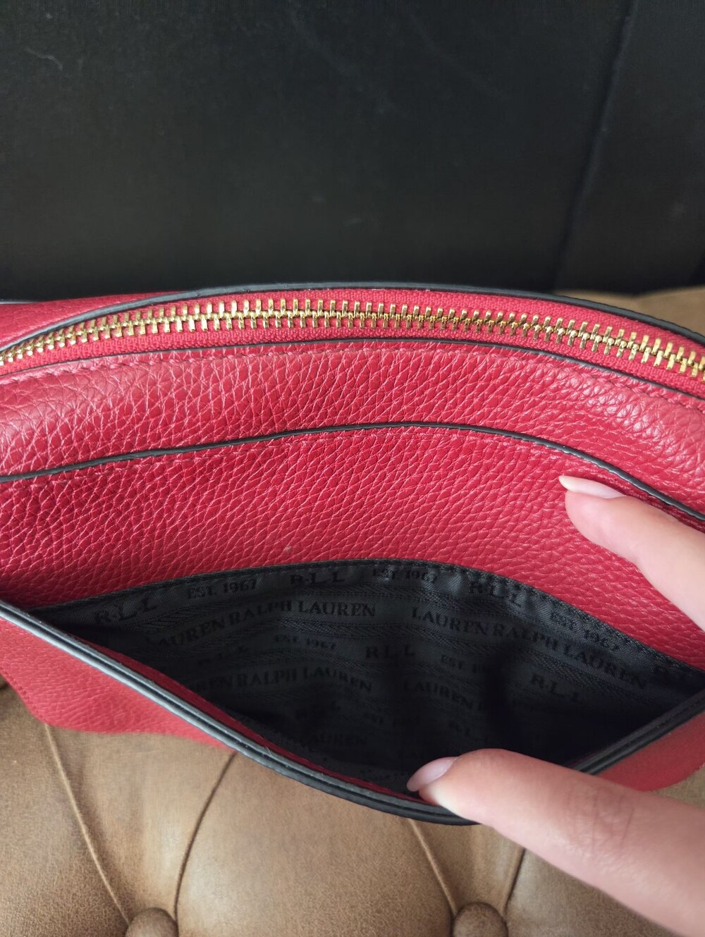 Lauren Ralph Lauren Red Pebbled Leather Crossbody Bag - Picture 6 of 16